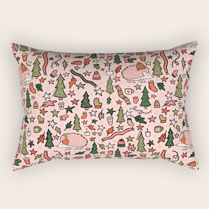 Hedgehog in Winter Print Rectangular Pillow Gallery Image 1