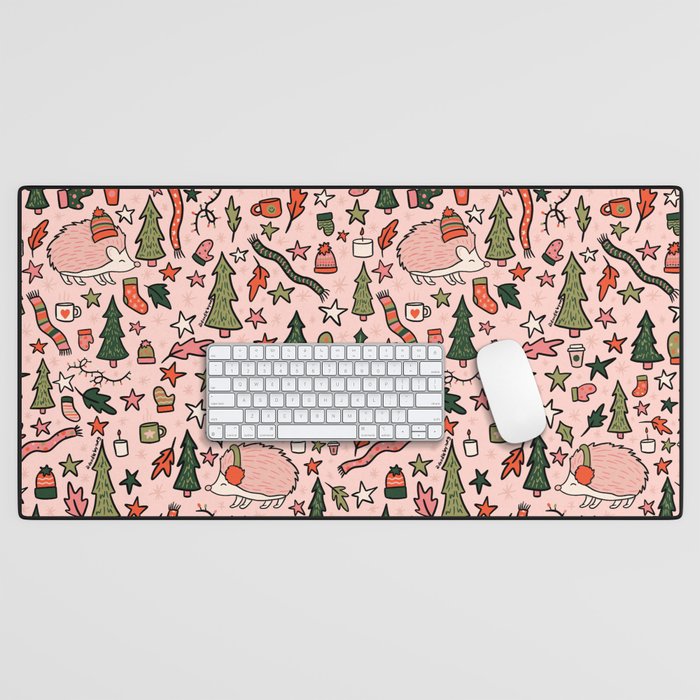 Hedgehog in Winter Print Desk Mat Gallery Image 1