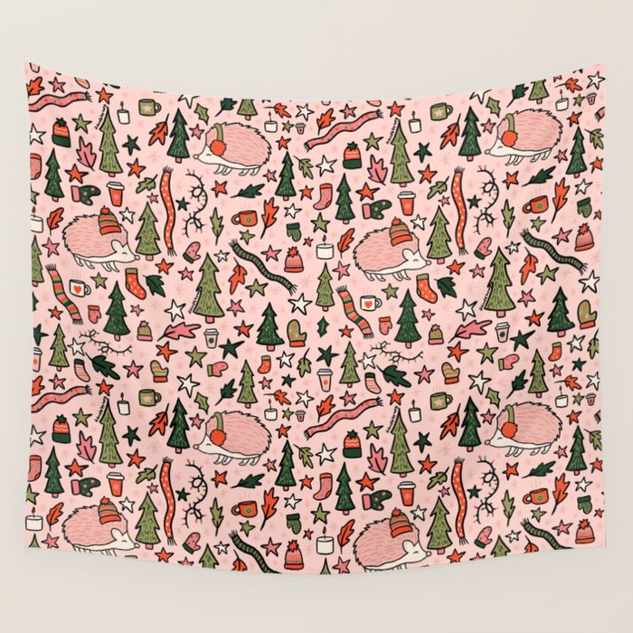 Hedgehog in Winter Print Wall Tapestry Gallery Image 4