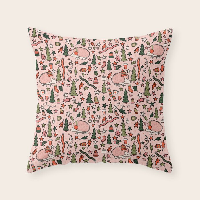 Hedgehog in Winter Print Throw Pillow Gallery Image 6