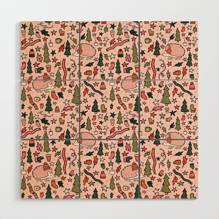 Hedgehog in Winter Print Wood Wall Art Gallery Image 1