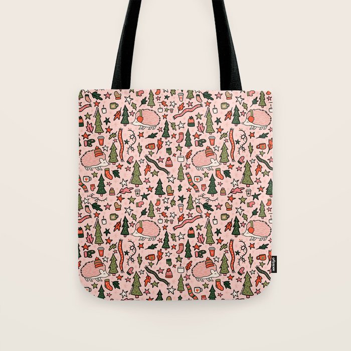 Hedgehog in Winter Print Tote Bag Gallery Image 1