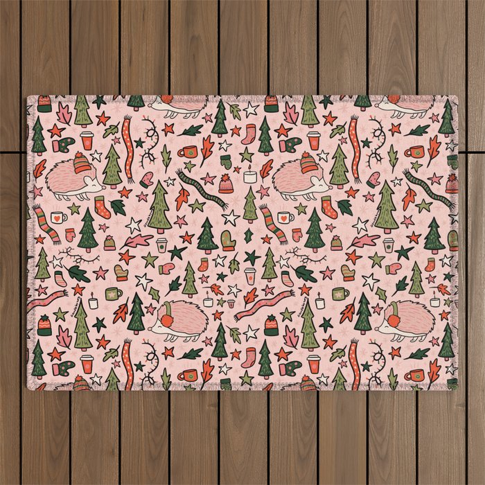 Hedgehog in Winter Print Outdoor Rug Gallery Image 1