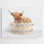 Highland Cow in a Wooden Bathtub, Cow Taking a Bath, Bathtub Animal Art Print By Synplus Jigsaw Puzzle Gallery Image 1