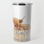 Highland Cow in a Wooden Bathtub, Cow Taking a Bath, Bathtub Animal Art Print By Synplus Travel Mug Gallery Image 1