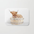 Highland Cow in a Wooden Bathtub, Cow Taking a Bath, Bathtub Animal Art Print By Synplus Bath Mat Gallery Image 1