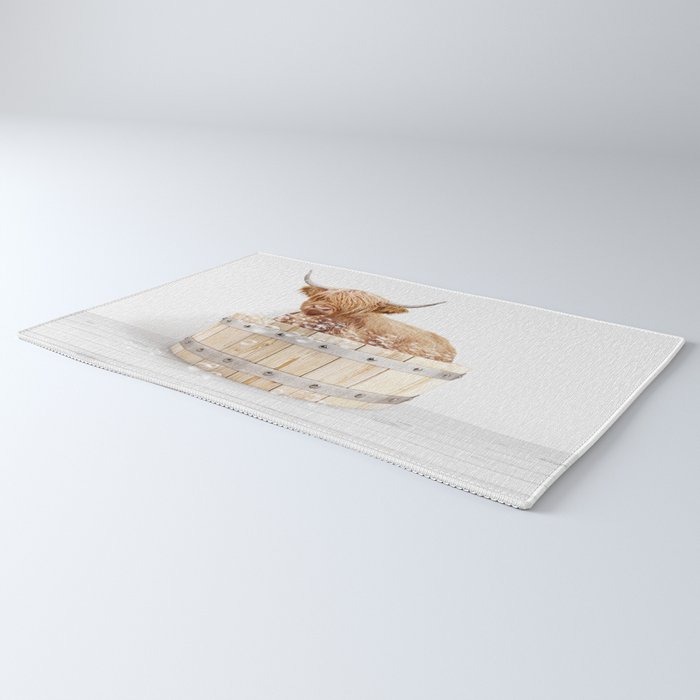 Highland Cow in a Wooden Bathtub, Cow Taking a Bath, Bathtub Animal Art Print By Synplus Rug Gallery Image 3