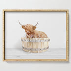 Highland Cow in a Wooden Bathtub, Cow Taking a Bath, Bathtub Animal Art Print By Synplus Serving Tray Gallery Image 1