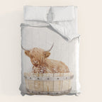 Highland Cow in a Wooden Bathtub, Cow Taking a Bath, Bathtub Animal Art Print By Synplus Comforter Gallery Image 6