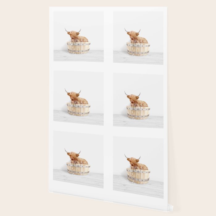 Highland Cow in a Wooden Bathtub, Cow Taking a Bath, Bathtub Animal Art Print By Synplus Wallpaper Gallery Image 2