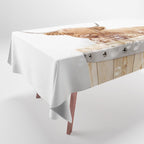 Highland Cow in a Wooden Bathtub, Cow Taking a Bath, Bathtub Animal Art Print By Synplus Tablecloth Gallery Image 1