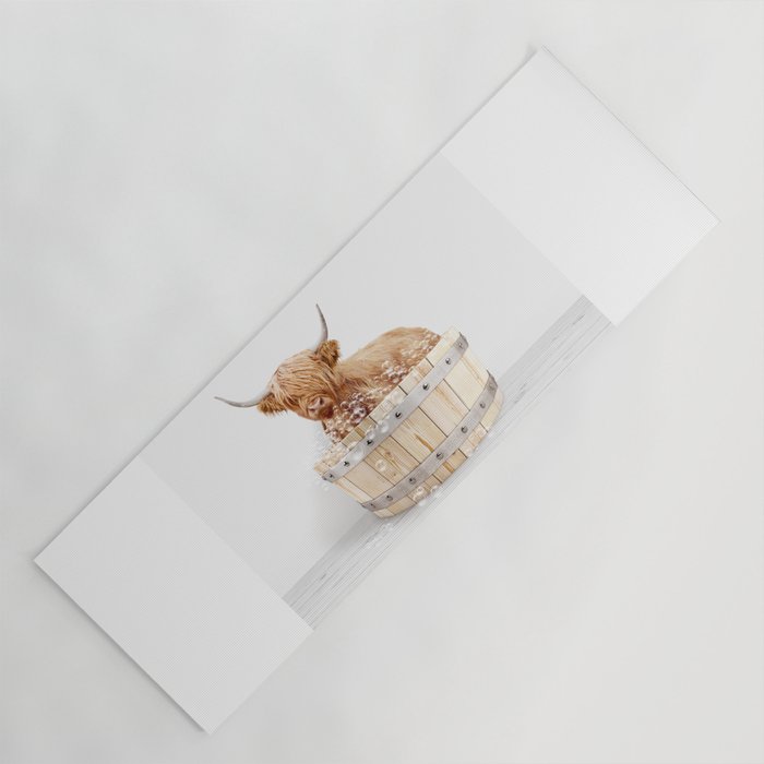 Highland Cow in a Wooden Bathtub, Cow Taking a Bath, Bathtub Animal Art Print By Synplus Yoga Mat Gallery Image 1