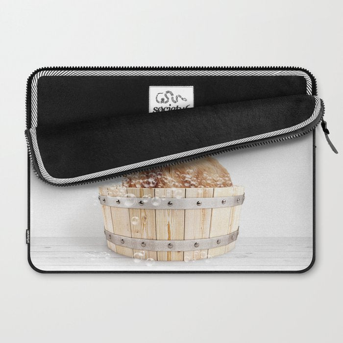 Highland Cow in a Wooden Bathtub, Cow Taking a Bath, Bathtub Animal Art Print By Synplus Laptop Sleeve Gallery Image 2