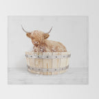 Highland Cow in a Wooden Bathtub, Cow Taking a Bath, Bathtub Animal Art Print By Synplus Throw Blanket Gallery Image 2