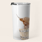 Highland Cow in a Wooden Bathtub, Cow Taking a Bath, Bathtub Animal Art Print By Synplus Travel Mug Gallery Image 3