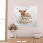 Highland Cow in a Wooden Bathtub, Cow Taking a Bath, Bathtub Animal Art Print By Synplus Wall Tapestry Gallery Image 2