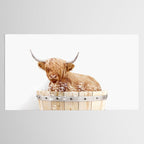 Highland Cow in a Wooden Bathtub, Cow Taking a Bath, Bathtub Animal Art Print By Synplus Tablecloth Gallery Image 2