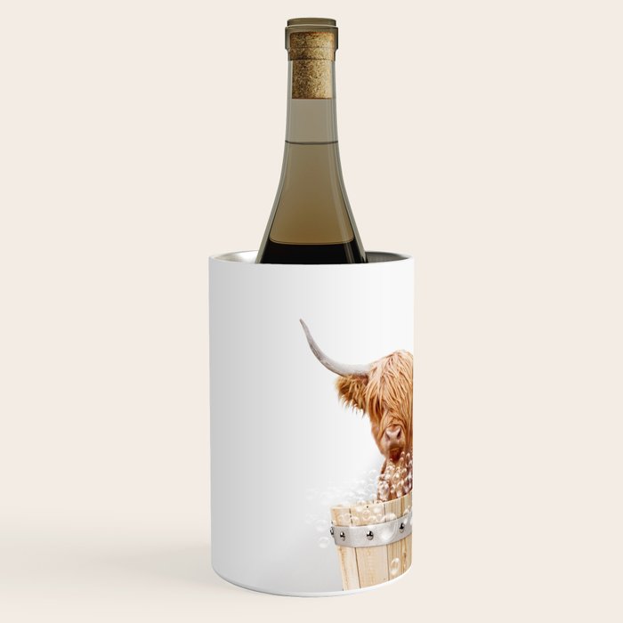 Highland Cow in a Wooden Bathtub, Cow Taking a Bath, Bathtub Animal Art Print By Synplus Wine Chiller Gallery Image 2