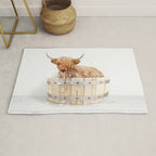 Highland Cow in a Wooden Bathtub, Cow Taking a Bath, Bathtub Animal Art Print By Synplus Rug Gallery Image 1