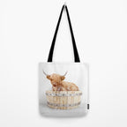 Highland Cow in a Wooden Bathtub, Cow Taking a Bath, Bathtub Animal Art Print By Synplus Tote Bag Gallery Image 2