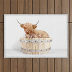 Highland Cow in a Wooden Bathtub, Cow Taking a Bath, Bathtub Animal Art Print By Synplus Outdoor Rug Gallery Image 1