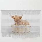 Highland Cow in a Wooden Bathtub, Cow Taking a Bath, Bathtub Animal Art Print By Synplus Wall Hanging Gallery Image 1