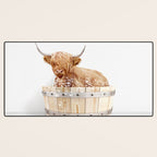 Highland Cow in a Wooden Bathtub, Cow Taking a Bath, Bathtub Animal Art Print By Synplus Desk Mat Gallery Image 3
