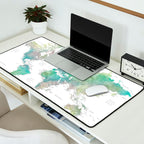 Watercolor world map in muted green and brown Desk Mat Gallery Image 2