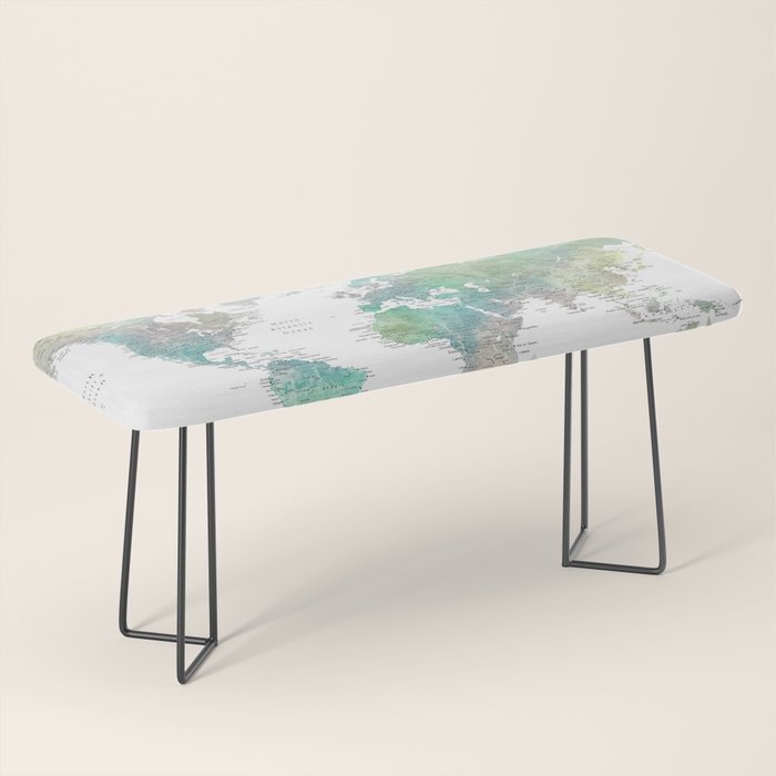 Watercolor world map in muted green and brown Bench Gallery Image 1