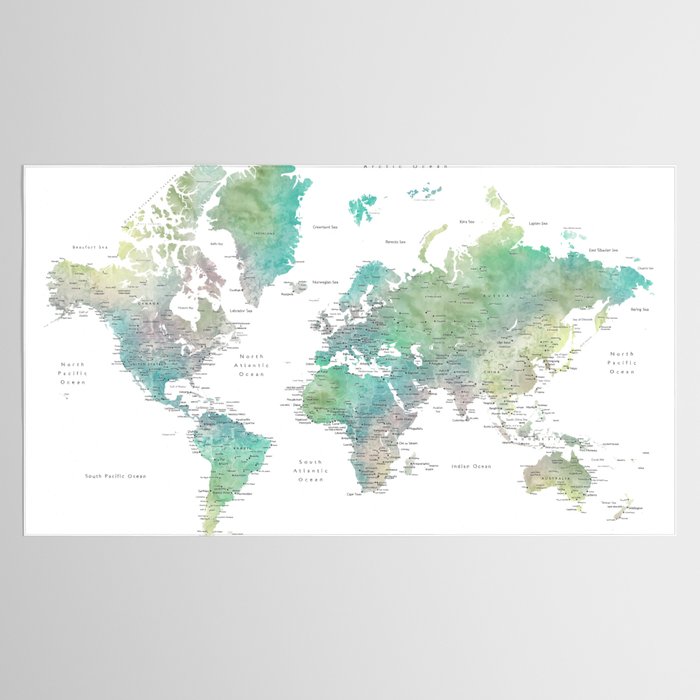 Watercolor world map in muted green and brown Tablecloth Gallery Image 2