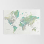 Watercolor world map in muted green and brown Rug Gallery Image 2