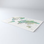 Watercolor world map in muted green and brown Rug Gallery Image 3