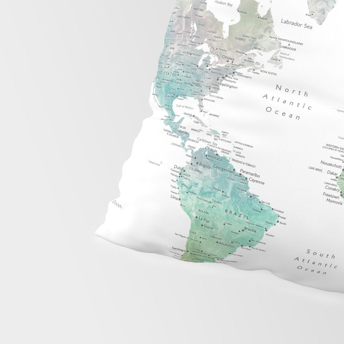 Watercolor world map in muted green and brown Pillow Sham Gallery Image 4