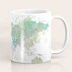 Watercolor world map in muted green and brown Coffee Mug Gallery Image 1