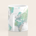 Watercolor world map in muted green and brown Coffee Mug Gallery Image 4