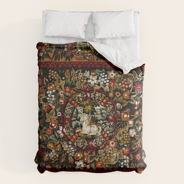 Medieval Unicorn Midnight Floral Garden Comforter Gallery Image 6