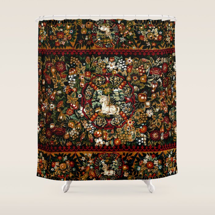 Medieval Unicorn Midnight Floral Garden Shower Curtain Gallery Image 1
