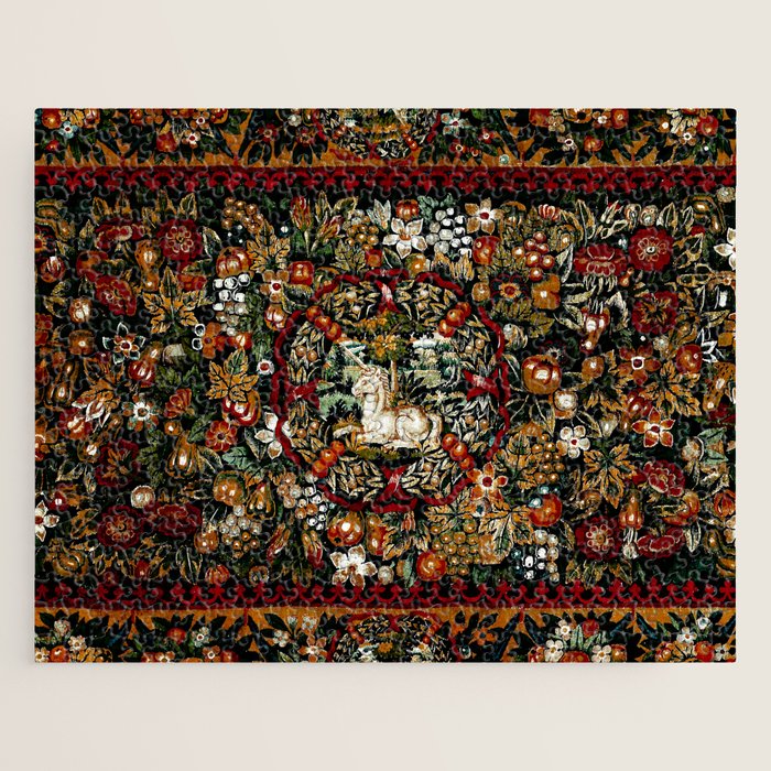 Medieval Unicorn Midnight Floral Garden Jigsaw Puzzle Gallery Image 1