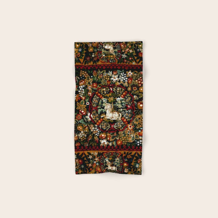 Medieval Unicorn Midnight Floral Garden Bath Towel Gallery Image 1