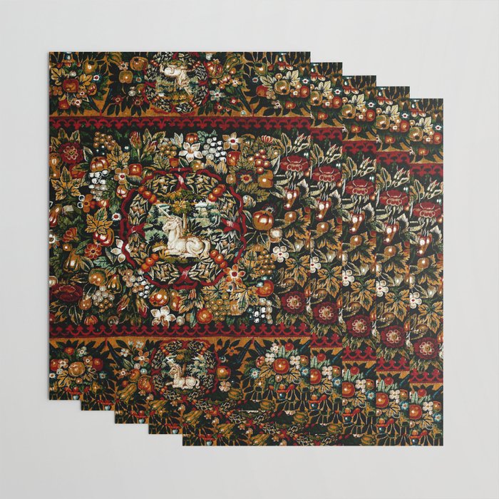Medieval Unicorn Midnight Floral Garden Wrapping Paper Gallery Image 3
