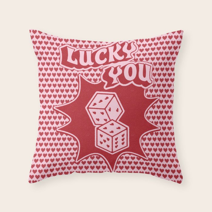 Lucky You Dice in Pink and Red Throw Pillow Gallery Image 1