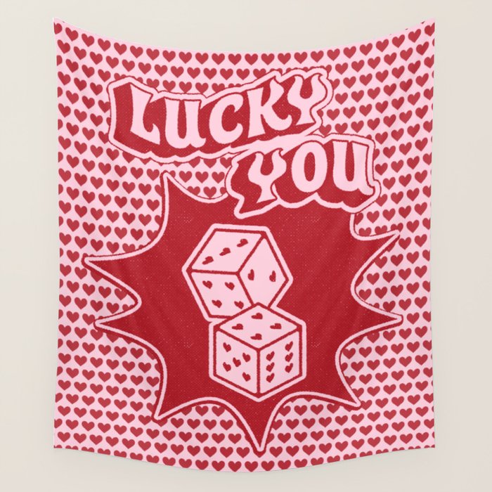 Lucky You Dice in Pink and Red Wall Tapestry Gallery Image 4
