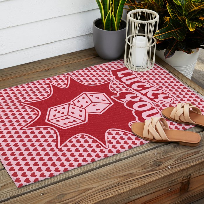 Lucky You Dice in Pink and Red Outdoor Rug Gallery Image 2
