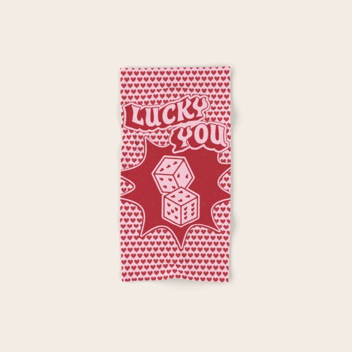 Lucky You Dice in Pink and Red Bath Towel Gallery Image 1