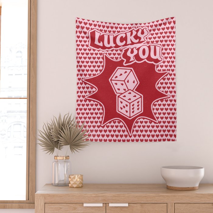 Lucky You Dice in Pink and Red Wall Tapestry Gallery Image 2