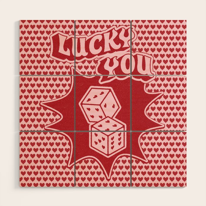 Lucky You Dice in Pink and Red Wood Wall Art Gallery Image 1
