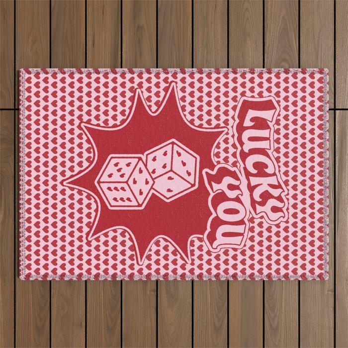 Lucky You Dice in Pink and Red Outdoor Rug Gallery Image 1