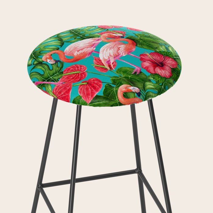 Flamingo birds and tropical garden          watercolor Stool Gallery Image 2