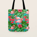 Flamingo birds and tropical garden          watercolor Tote Bag Gallery Image 1