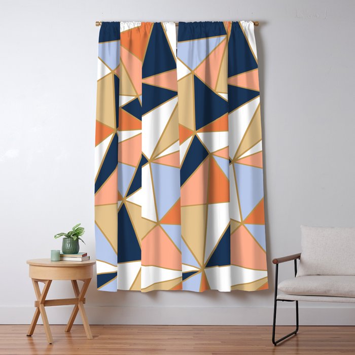 Festive, Geometric Art, Orange, Navy, Blue, Gold, Abstract Art Window Curtain Gallery Image 5